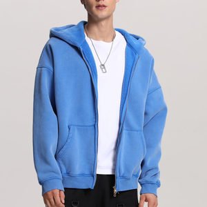 Sweat-shirts à capuche personnalisés en gros à double fermeture éclair, coupe oversize, épais, pour hommes, effet délavé, thermiques, à double zip - Product Image 2
