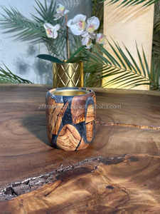 Elegante resina epoxi de doble tono y quemador Bukhoor de madera de acacia natural Soporte de Oud vertido a mano único para interiores de casas modernas - Product Image 4