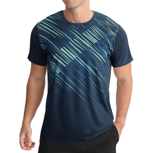 Camiseta de Manga Corta para Hombre, Cuello Redondo, Patrón Geométrico Degradado, Transpirable, Tejido de Punto, Corte Regular, Informal, Verde a Blanco, para Gimnasio - Product Image 6