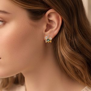 Pendientes de Diamantes Polki Abstract Fusion para Mujer, Oro Amarillo con Piedras Laterales de Esmeralda, Corte Ovalado, Diamantes Cultivados en Laboratorio - Product Image 4