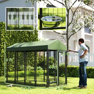 Cuccia per Cani da Esterno con Ciotole Girevoli, Box Impermeabile per Animali Domestici 8 X 4 X 6 Verde - Cucce e Mobili per Animali - Product Image 2