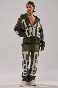 Conjunto de Sudadera con Capucha y Pantalones Deportivos para Mujer, Color Verde Oliva, Manga Larga, Estampado, Estilo Urbano, Corte Holgado, 2 Piezas, para Todas las Temporadas - Product Image 6
