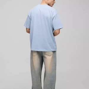 T-shirt en coton épais personnalisé avec logo, style streetwear, coupe ample, épaules tombantes pour homme - Product Image 2