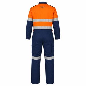 Orange Navy Blue Silver Hi Visibility Spandex Heavy Duty Industrial <b>Work</b> Coverall <b>Waterproof</b> Cargo Pockets Reinforced Knees - Product Image 5
