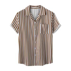 2026 OEM Custom Brand Logo Button down Shirts for Men Stripe Lapel Short Sleeve Tops Casual Summer Beach Vacation 100% Cotton - Product Image 2