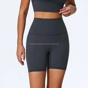 Shorts de Yoga de Cintura Alta, Color Sólido, Control de Abdomen, Ropa Deportiva para Mujer, Diseño Personalizado, Transpirable, Sin Costuras, Spandex/Nailon - Product Image 3