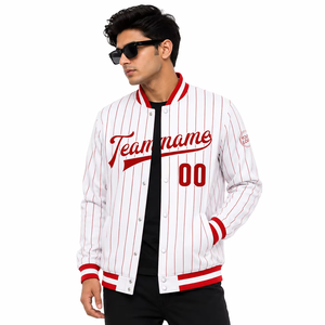 Blouson universitaire personnalisé pour homme, bleu marine, en polyester, imprimé sur le devant, style preppy, coupe classique, fermeture à un bouton, tricoté - Product Image 6