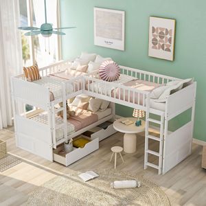 Letto a Castello Bianco per Bambini con Soppalco Integrato e Due Cassetti - Product Image 2