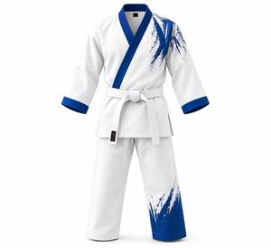 Uniforme de Karate Blanco con Estampado Digital Azul Splash, Corte Regular, Unisex para Adultos, Uniforme de Artes Marciales Transpirable de Poliéster/Algodón Resistente - Product Image 1