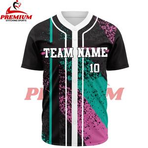 เสื้อซอฟต์บอลสั่งทำจากโรงงาน แบบยูนิเซ็กซ์ กระดุมสองเม็ด ระบายอากาศได้ดี สีฟ้าอมชมพูไล่เฉด ปักชื่อทีม - Product Image 3