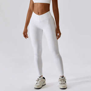 Collants de sport en tissu extensible 4 directions à double tricot, taille en V, couleur unie, pour l'entraînement, vente en gros, directement de l'usine - Product Image 5