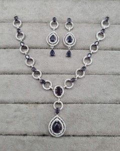 Parure de bijoux élégante en diamants américains, collier à maillons ovales avec pendentif halo en forme de poire et boucles d'oreilles assorties pour femmes - Fournisseur - Product Image 2