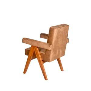 Silla de Oficina Tapizada Estilo Pierre Jeanneret, Silla de Escritorio con Patas en V de Madera Maciza y Tela de Terciopelo para Espacio de Trabajo Ejecutivo, Venta al Por Mayor - Product Image 4