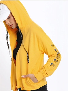 Sudadera con Capucha Amarilla para Mujer, Color Sólido, Estampado de Letras, Manga Larga, Estilo Casual de Otoño, 100% Algodón Tejido, Corte Regular - Product Image 4