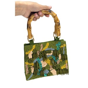 Sac à main perlé vert, motif géométrique 3D, sac de villégiature, fabrication artisanale, vente en gros, OEM, export, marque privée, approvisionnement en vrac - Product Image 1