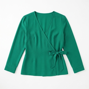 Blazer vert col en V pour femme, veste enveloppante à manches longues, broderie boutonnée, taille nouée, coupe ajustée, vêtement de bureau - Product Image 1