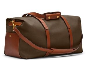 Sac de voyage classique en toile avec garniture en cuir, fermeture à glissière, unisexe, couleur olive brun, capacité 36-55L - Product Image 1