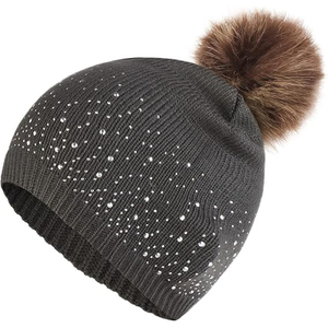Black Crystal Studded Beanie Hat Rib Knit <b>Winter</b> Warm <b>Cap</b> Unisex Soft Stretch Custom Logo Skull <b>Cap</b> Hat - Product Image 3