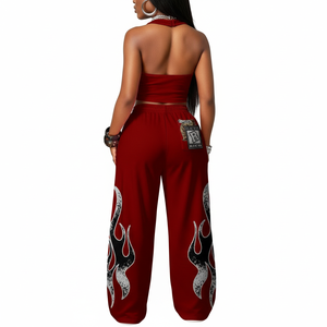 Conjunto de Dos Piezas de Ropa Urbana para Mujer, Top Corto y Pantalones Jogger de Punto, Ecológicos, con Estampado Gráfico Personalizado, Conjunto Deportivo al por Mayor - Product Image 3