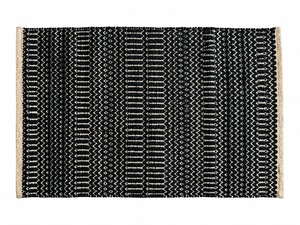Alfombra de Entrada Rectangular de Lana/Seda con Patrón Geométrico, Estilo Bohemio, Tejida a Mano, Grosor Medio, Ecológica, Lavable, para Exteriores, Color Negro - Product Image 1