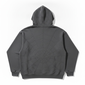 Sweat à capuche personnalisé streetwear pour homme, motif toile d'araignée en strass, molleton épais, coupe oversize, vente en gros - Product Image 2