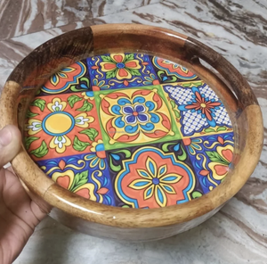 Plateau de service en bois imprimé émaillé de qualité supérieure pour servir de la nourriture Dernier plateau en bois de mangue pour la maison, le bureau et la cuisine - Product Image 5