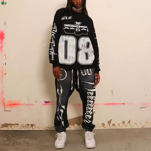 ชุดเซ็ตวินเทจลายสกรีนพิมพ์ลายย้อมสีแบบแอซิดวอชสองชิ้น เสื้อฮู้ดดี้และกางเกงขายาวเอวสองชั้น สีบล็อกแบบดิสเทรส  สำหรับทั้งชายและหญิง  สามารถสั่งทำได้ - Product Image 6