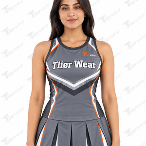 Uniforme de cheerleading pour femmes, équipe de lycée, tissu extensible respirant facile d'entretien, haut de cheerleading et jupe de cheerleading athlétique, ensemble complet - Product Image 5