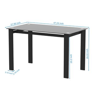 Tavolo da pranzo rettangolare nero moderno con piano in vetro temperato e semplici gambe in metallo per soggiorno o uso cucina - Product Image 5