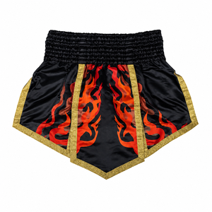 กางเกงมวยไทย SHH สีดำแดงลายเปลวไฟ สำหรับผู้ชาย MMA มวยสากล คิกบ็อกซิ่ง ฝึกซ้อม แข่งขัน ผ้าซาติน แห้งเร็ว โพลีเอสเตอร์ 100% พิมพ์ลายดิจิตอล - Product Image 2