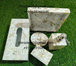 Juego de baño de 4 piezas con incrustaciones de perlas blancas hechas a mano, dispensador de jabón de lujo, vaso, soporte y colección de bandejas - Product Image 6