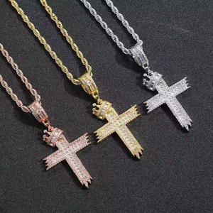 สร้อยคอจี้รูปมงกุฎคริสเตียนชุบทอง 18K สีเงิน ประดับเพชรโมอิสซาไนต์แบบไมโครอินเซิร์ต พร้อมสายสร้อยแบบเชือก สไตล์ฮิปฮอป สำหรับทุกเพศ เหมาะสำหรับงานปาร์ตี้ - Product Image 2
