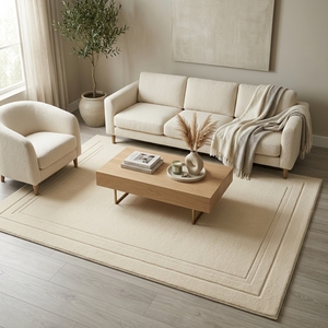 Alfombra de Lana Tufted de Lujo Color Marfil, Hecha a Mano, Textura Lisa, Alfombra Suave y Gruesa, Estilo Moderno Minimalista, Tamaño Personalizado - Product Image 5