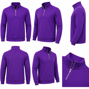 WARPRO INDUSTRY Men's Royal Blue <b>Quarter</b> <b>Zip</b> Knit <b>Sweater</b> Polyester/Cotton Thin Regular Fit Stand Collar Long Sleeve Solid Color - Product Image 4