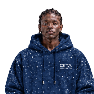 <b>Navy</b> Blue Speckled Print <b>Mens</b> Pullover Hoodie Heavyweight <b>Fleece</b> Casual Streetwear Sweatshirt Drawstring Hood Kangaroo Front P - Product Image 3
