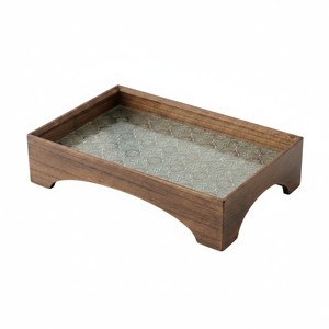 Plateau de service en bois de teck artisanal avec plateau en verre - Vente en gros de plateaux modernes minimalistes en provenance d'Inde - Product Image 1