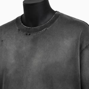 Camiseta de Manga Corta Oversize para Hombre, Color Gris Oscuro, Estilo Desgastado, Cuello Redondo, Estilo Urbano - Product Image 6