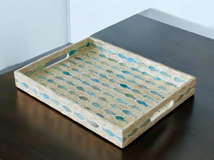 PERFECT ENTERPRISES Rectangular Wooden Serving Tray Inlay Nacre Ottoman Tray with <b>Handles</b>, Tea tray, Cocktail Tray - Product Image 2