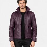 Blouson Bomber Homme en Cuir Véritable Col Montant Fermeture Éclair Position Logo Personnalisé Respirant Tissu Toile Décontracté Hiver