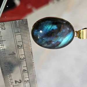 Pendentifs Cabochons en Labradorite Naturelle, Pendentif en Pierre Précieuse de Cristal de Pierre de Lune Lumineuse avec Sertissage, Pendentif en Labradorite Tendance - Product Image 1