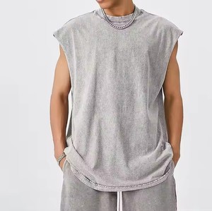 240g Unisex Cotton Heavy Acid Wash Blank Sleeveless O-Neck <b>Tank</b> <b>Tops</b> Quick Dry Breathable Eco-Friendly <b>Loose</b> Fit Women - Product Image 3