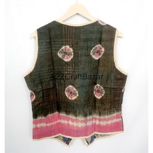 Handmade Vintage <b>Kantha</b> Quilted Printed Logo 100% Pure Cotton Breathable Spring/Autumn Vest Women Boho Style Regular Waistcoat - Product Image 6