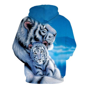 White Tiger Print <b>Animal</b> <b>Pattern</b> Casual Winter Wear Regular Fit <b>Knitted</b> Polyester Hoodie - Product Image 2