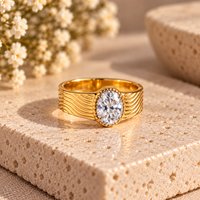 Bague de fiançailles géométrique en moissanite plaquée or 18 carats, coupe ovale, large bande, pour femme