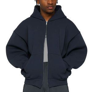 Men's Oversized Hooded Zip-Up Sweatshirt <b>Black</b> <b>Fleece</b> Embroidered Logo Casual Autumn Wear - Product Image 6
