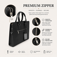 Porte-documents en cuir véritable noir imperméable avec poignée supérieure, poche avant zippée, doublure en polyester, design de luxe et tendance
