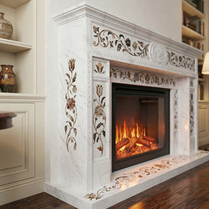 Chimenea Independiente de Lujo con Incrustaciones de Mármol para Sala de Estar de Villa - Product Image 4