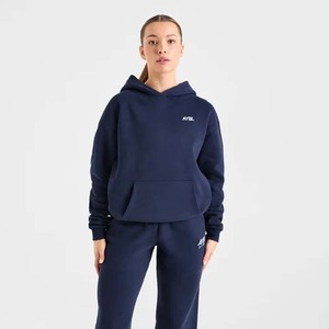 Custom Design Women's <b>Red</b> Hooded Fleece Sweatshirt Solid Color Casual Full Sleeve With Pockets Front Logo Autumn Wear - Product Image 3