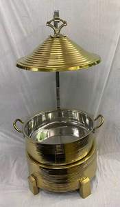 Olla de Acero Inoxidable Premium para Mantener Alimentos Calientes, Olla Moderna de Lujo Plateada con Asa Dorada para Catering Profesional y Buffet - Product Image 2