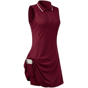 Robe de golf sans manches pour femme, col polo, bleu clair, couleur unie, tissu tricoté à séchage rapide, style décontracté et sportif - Product Image 5